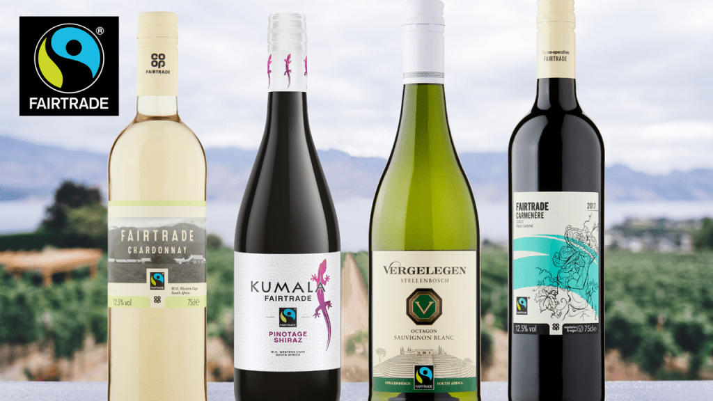 The four Fairtrade wines that will be needed for the wine tasting event.